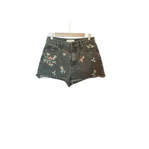 Banjara Shorts Juniors 7 Black Cut Off Embroidered Denim Boho Floral‎